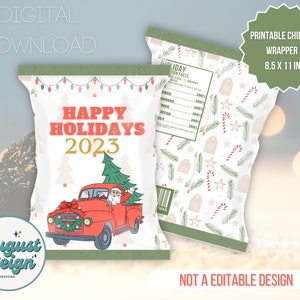 Christmas Chip Bag Wrapper| Printable Holiday Party Favor Treats|  Cute Holiday Packaging for Treats | INSTANT DIGITAL DOWNLOAD