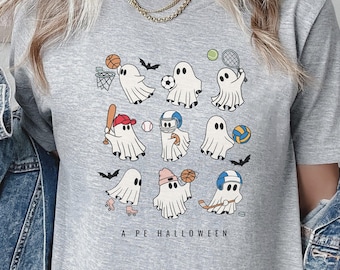 Halloween PE Teacher Shirt, PE Teacher Ghost Shirt, Spooky PE Teacher Tee, pe Teacher Fall Shirt, Phys Ed Teacher Gift, Specials Teacher