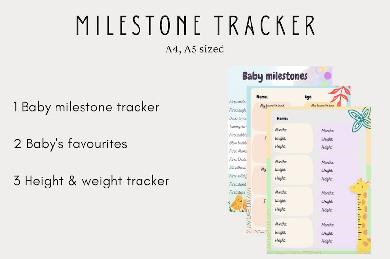 Baby Milestone Tracker Printable, Checklist, Height, Weight Log, Baby
