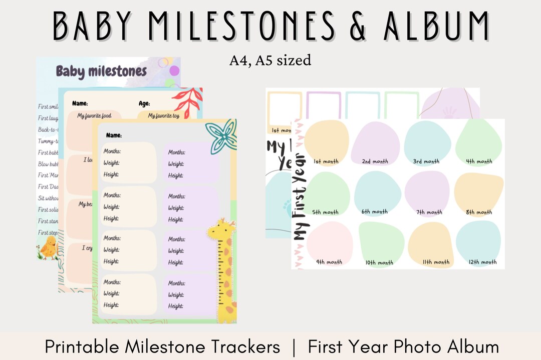 Baby Milestone Tracker Printable, Checklist, Height, Weight Log, Baby