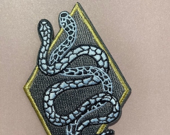 4” Snakes Intertwined Iron on Patch Black and White Snakes with Gold Patch for Denim Jacket for Creepy Patch Embroidered Snake Appliqué