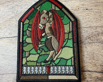 5” Jersey Devil Cryptid Stained Glass Iron on Patch for Denim Jacket Embroidered Cryptid Scary Devil Patch for Goth Gift Creepy Jersey Devil