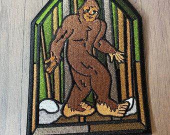 5” Bigfoot Stained Glass Iron on Patch for Denim Jacket Appalachia Folklore Bigfoot Sasquatch Embroidered Appliqué for Goth Gift Cryptid