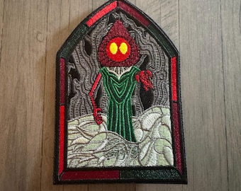 5" Flatwoods Monster Stained Glass Iron on Patch Gothic Cryptid Gift Applique West Virginia Appalachian Southern Gothic Applique Oddity