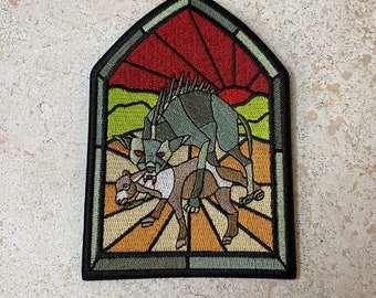 5” Chupacabra Stained Glass Iron on Patch for Denim Jacket Cryptid Embroidery Gothic Creepy Gory Gift Embroidered Applique Folklore