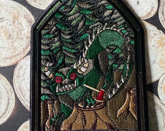 5” Hodag Stained Glass Iron on Patch for Denim Jacket Cryptid Patches for Goth Punk Embroidered Applique Battle Jacket Patch Iron On Cryptid
