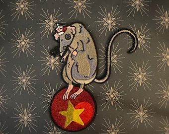 4.5" Other Circus Rat Iron on Patch for Animation Gift Claymation Spooky Movie Punk Goth Coraline Jumping Mouse Applique Iron on