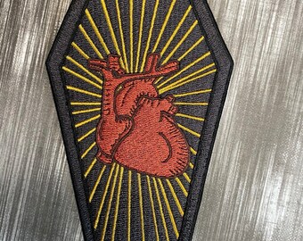 Coffin Heart Patch: 5" Goth Anatomical Embroidery - Iron On Applique