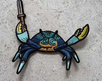 4”  Blue the Crab Iron on Patch Blue Crab Embroidered Patch Animals with Sharp Appliqué Patch for Denim Jacket Shellfish Allergy Funny Gift