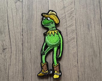 2.5” Cowboy Frog Iron on Patch for Denim Jacket Funny Meme Gift Patch Iron on for Friend Embroidered Goofy Quirky Patch