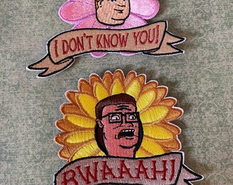 Iron on patch Bundle of 2 Hill Boys for denim jacket Hank Hill Embroidered Patch Bobby Hill King of the Hills Appliqué for Adult Cartoons