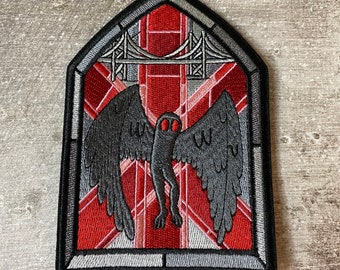 5” Mothman Stained Glass Iron on Patch for Denim Jacket Cryptid Emboidery Scary Goth Gift for Moth man Trendy Punk Scary Iron on Appliqué