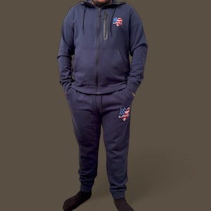 ALBANIAN EMBROIDERED EAGLE  Set Hoodie &Jogger, American Eagle ,Albanian Eagle 2Pieces Active Full Zip,Albanian American Eagle Embroidery Gi