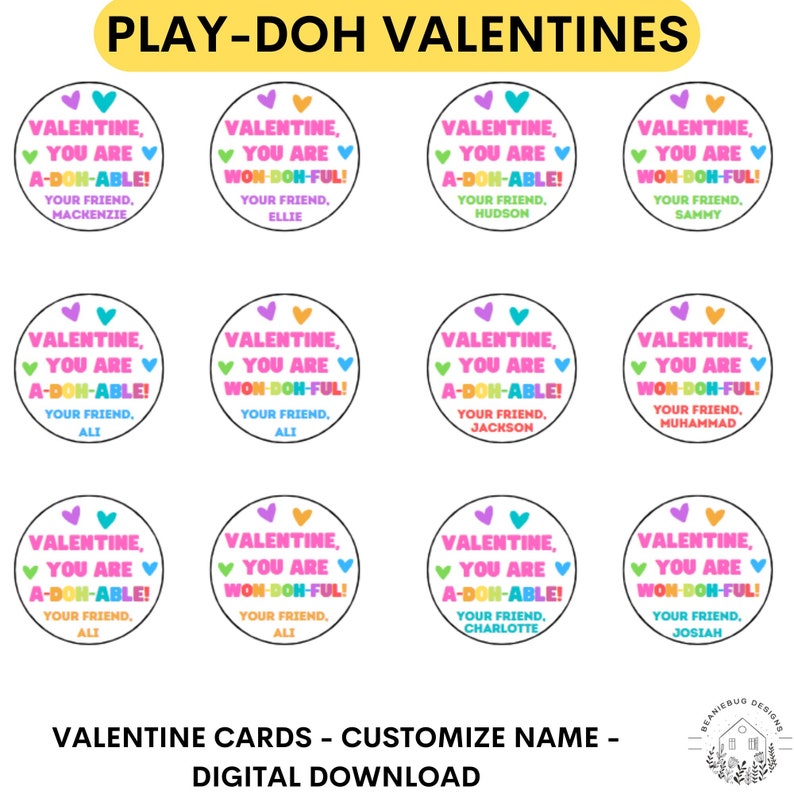Play doh Valentine s Day Card Printable Gift Tag Kids Classroom Valentine Digital Download