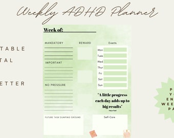 Weekly ADHD Planner- Printable PDF- Digital Weekly Planner Template