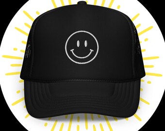 Trucker-Mütze aus Schaumstoff mit besticktem Smiley-Gesicht