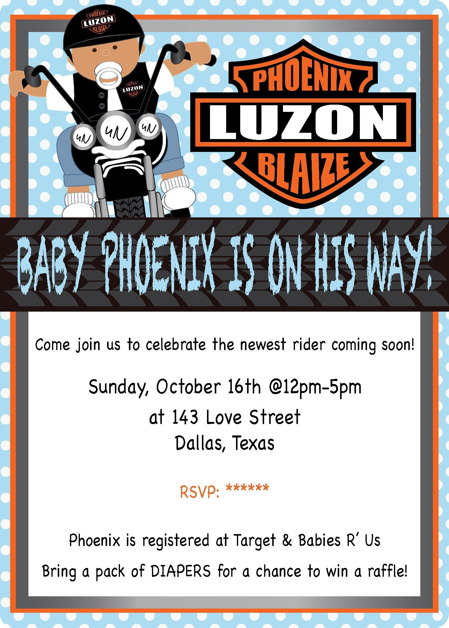Baby Harley Davidson Inspired Invitation DIGITAL INVITATION Etsy