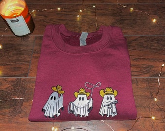 Halloween Embroidered Sweatshirt, Embroidered Ghost Crewneck, Fall Sweatshirt, Halloween Crewneck, Embroidered Christmas Crewneck