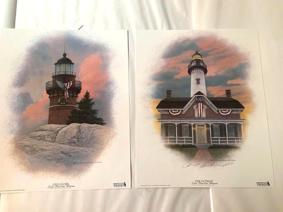 Signed Lighthouse Lithographs Set: St. Simon's GA & Sable Island MI