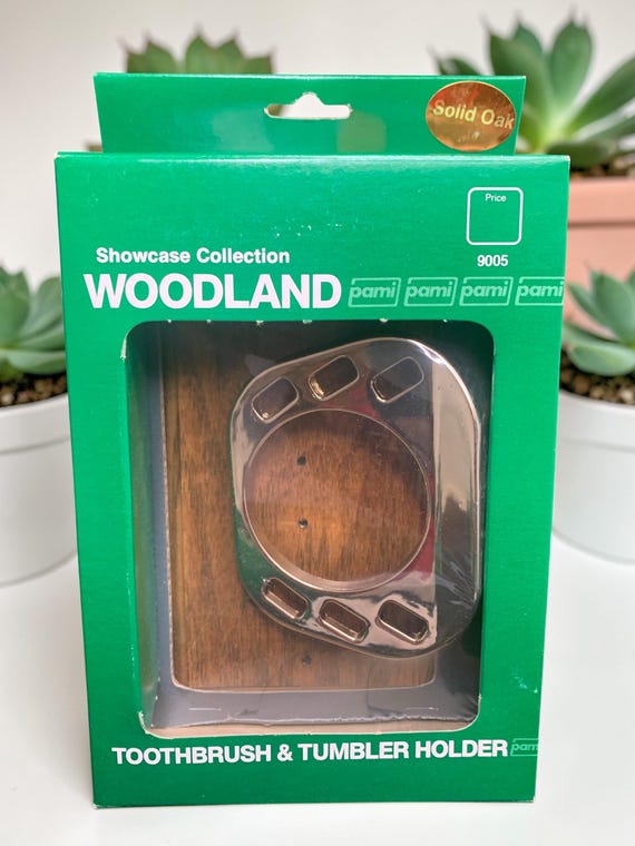 Pami Woodland Oak Chrome Toothbrush Tumbler Holder (NOS)