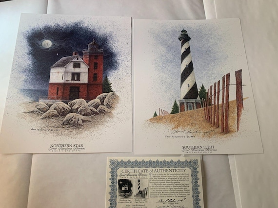 Ben Richmond Lighthouse Lithograph Art Print Pair: Signed Limited Edition