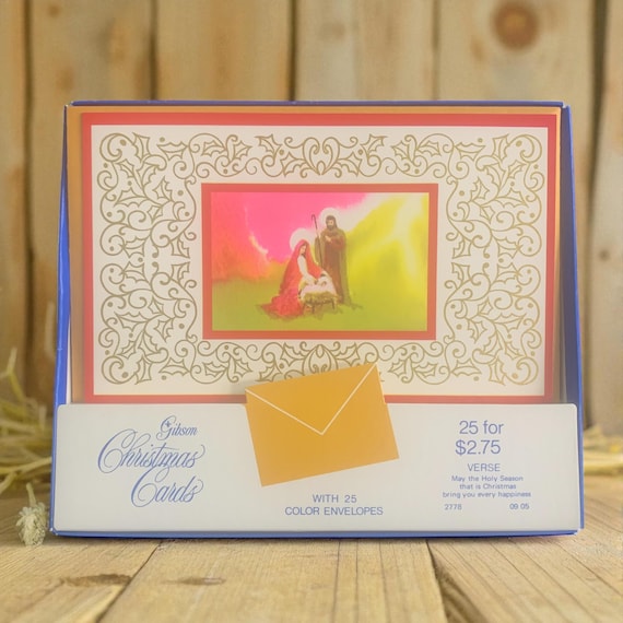 Vintage Gibson Religious Christmas Cards Featuring The Holy Family Nativity Scene 25 Count With Envelopes