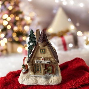 Vintage Ceramic Christmas Bear Village Figurine House Figurine Bear By Deer Merchandise In Original Box 3.5 Inches Tall MPN 2048