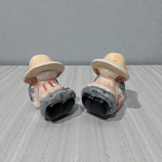 Vintage Ceramic Girl with Duck Salt & Pepper Shakers - MCM Kitchen Decor