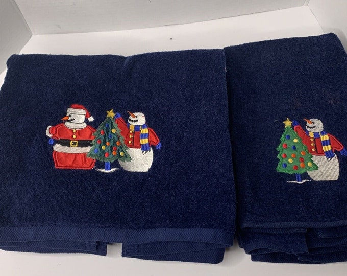 Vintage 4 Piece Set Dark Blue Christmas Cotton Brand Bath Towel Set ...