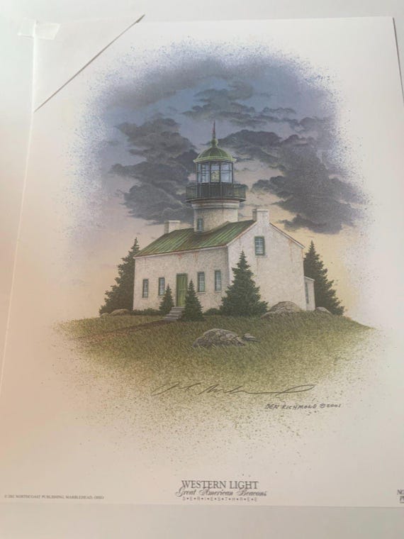 Signed Lighthouse Lithograph Pair: Ben Richmond, Coastal Art, COA