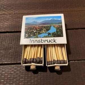 Vintage Innsbruck Collectible Advertising Matchbox 2 Drawer With Pull Knob Unstruck  River Mount View
