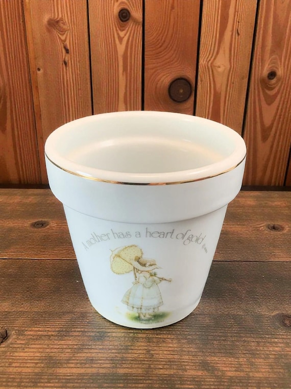 Vintage Holly Hobbie Ceramic Flower Pot: Mother's Heart of Gold, 1970s Decor