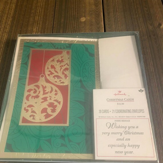 Vintage Hallmark Christmas Cards: Gold Foil Ornaments, 18 Count