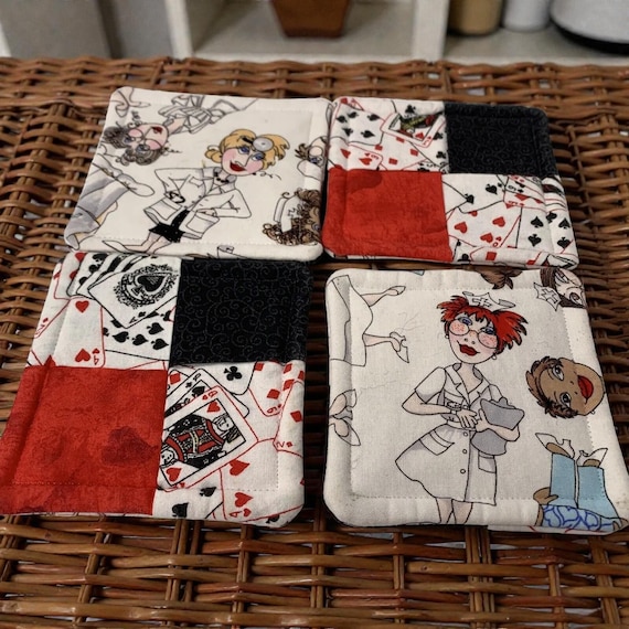 Quilted Poker & Nurse Drink Coasters, Set of 4