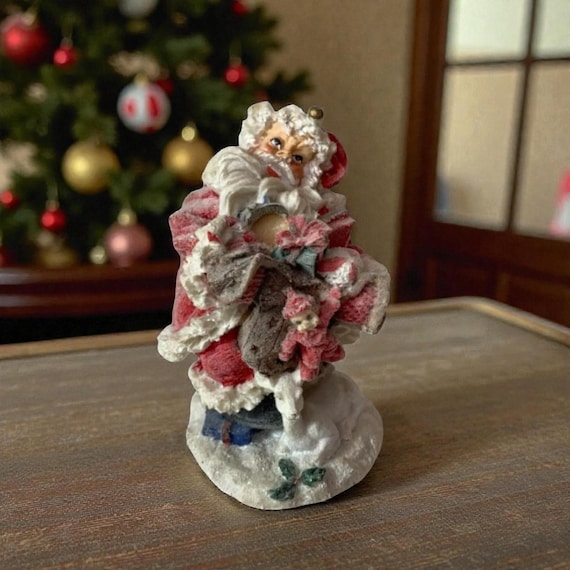 Vintage Flocked Resin Santa Figurine By K's Collection Christmas Decoration