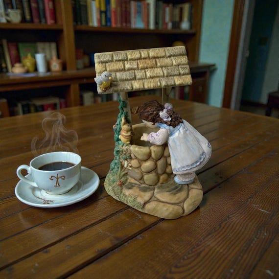 Vintage Hallmark Spoonful Of Stars Figurine: Girl, Bunny & Wishing Well (1997)