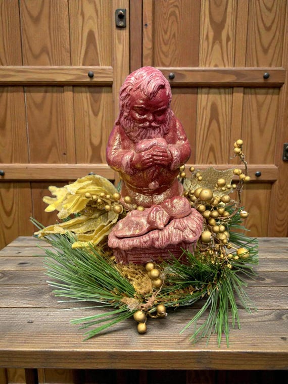 Vintage Santa Praying Over Baby Jesus Centerpiece - MCM Christmas Decoration