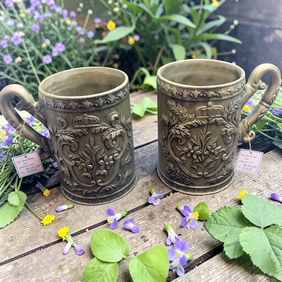 Vintage Napcoware Empire Ceramic Gold Color Mug Shaped Planters Set of 2 C-7234 (NOS)