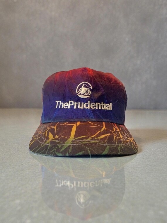 Vintage Rainbow The Prudential Logo Adjustable Snapback Trucker Hat or Cap With Crackle Lightening Pattern