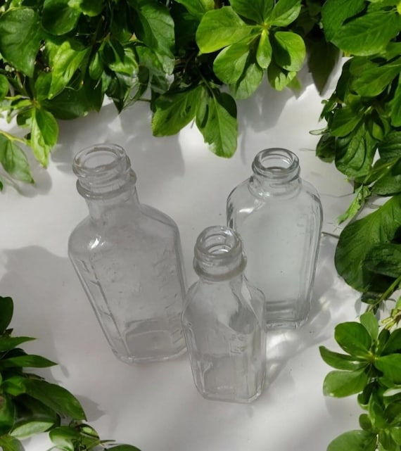 Vintage Clear Glass Medicine Bottles Set, 1940s-50s Collectible Display