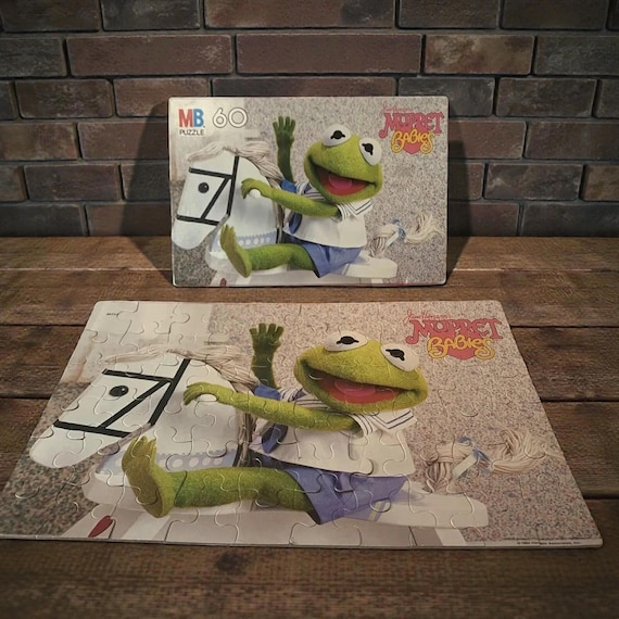 Vintage 1984 Muppet Babies Jigsaw Puzzle: Baby Kermit on Rocking Horse