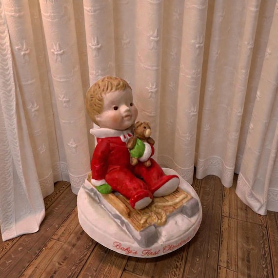 Vintage Holly Hobbie Porcelain Figurine, Baby's First Christmas 1980