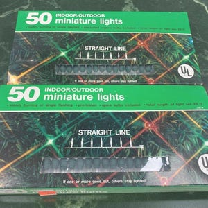 Vintage Indoor Outdoor Miniature Clear Christmas Tree Lights Sets 50 Bulb Lighted Strings 25 Ft Long New in Box