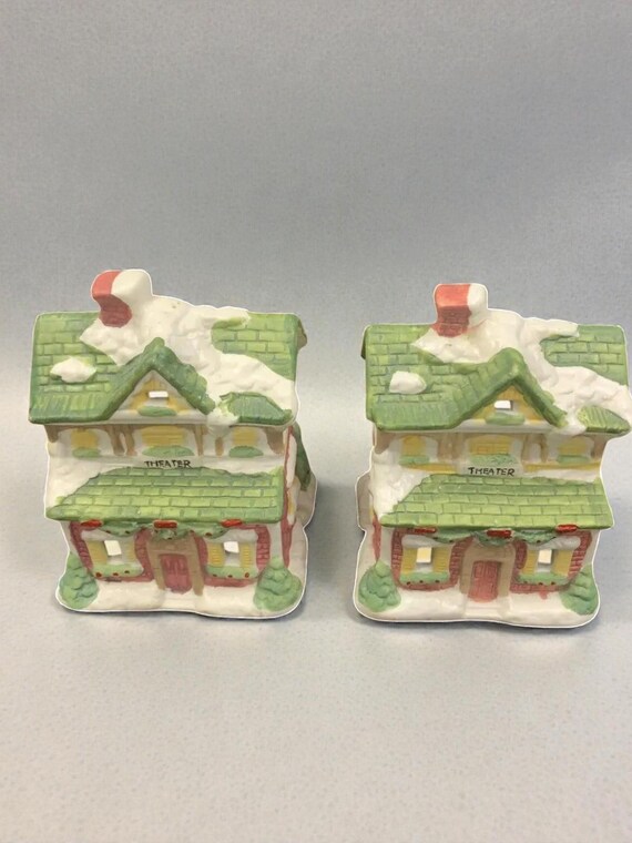 Vintage Porcelain Christmas Village Theaters: Studio 5 Miniatures, Set of 2