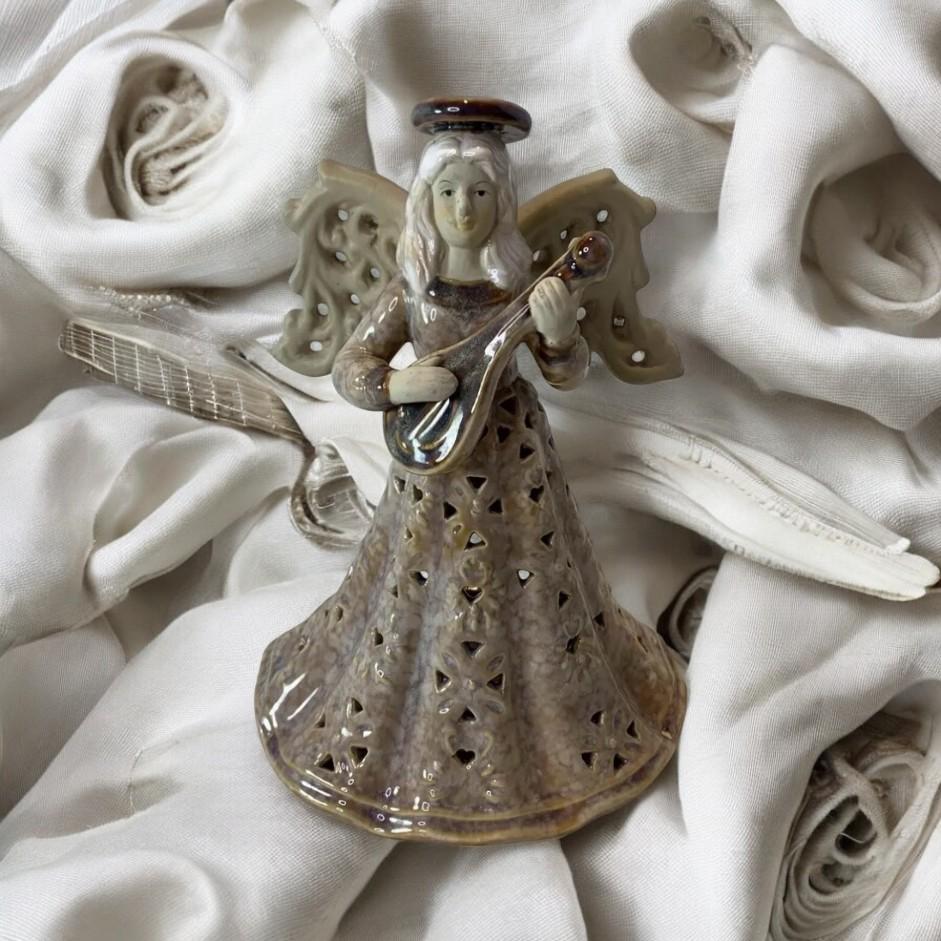 ヴィンテージ　陶器　エンジェルとギター Vintage Ceramic Angel Playing the Guitar Figurine Tea Light