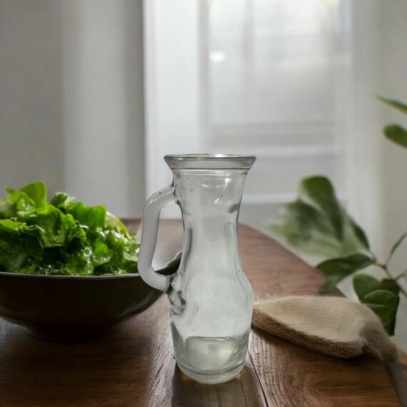 Vintage Clear Glass Salad Dressing Condiment Collectible Bottle With Handle Repurpose Reinvent Crafting