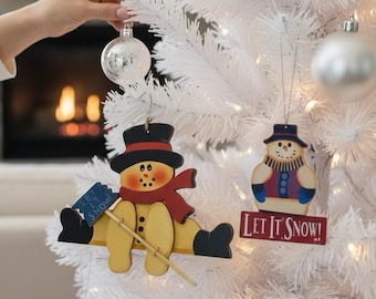 Vintage Wood Snowman Christmas Wall Decor - "Let it Snow" - 1996 Set