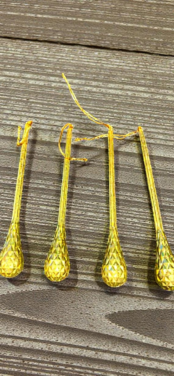 Vintage Gold Teardrop Hanging Christmas Ornaments Set of 4 Plastic Ornaments 8 Inches Long