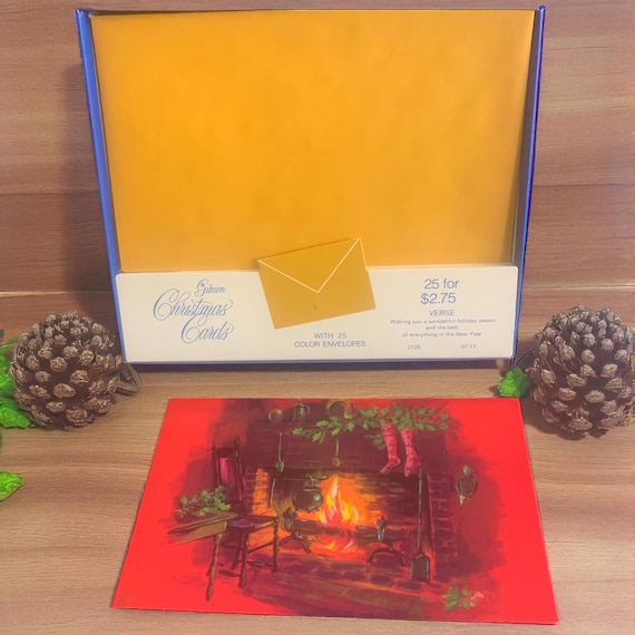 Vintage Gibson Stockings by the Fireside Holiday Christmas Cards 24 Count Boxed Set W/Envelopes