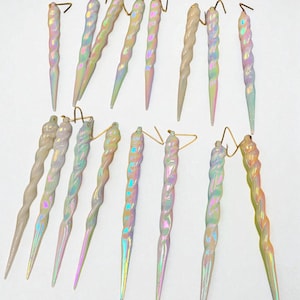 Vintage Twisted Spiral Iridescent White/Pastel Icicle Christmas Tree Ornament Set of 16